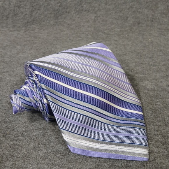 Jones New York Men's 100% Silk Purple White‎ Repp Tie - Picture 1 of 6